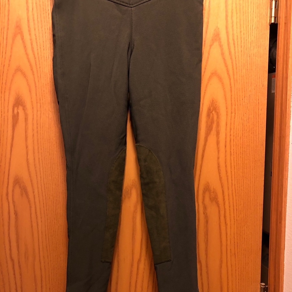 Kerrits L olive green ribbed tights, knee patch.